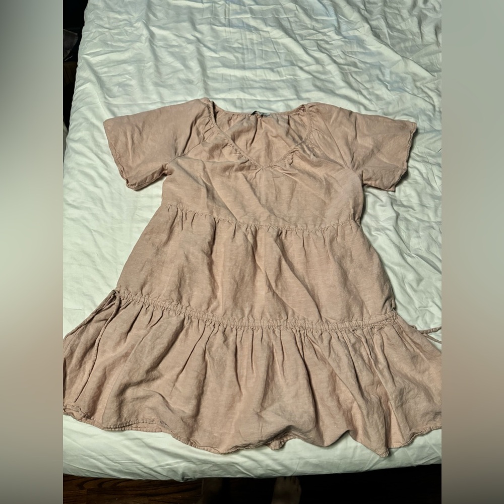 Madewell Linen Blend Lorelai Mini Dress Pink Dusty Blush Womens Size M - Picture 2 of 3